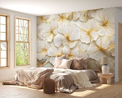 3D-effect gouden bloemenbehang