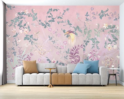 Bloementuinbehang in pastelkleuren