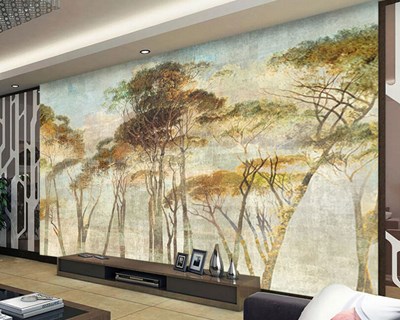 Artistieke boomlandschap behang