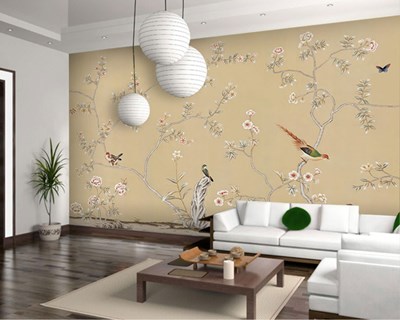 Bloemtakken en vogels behang 