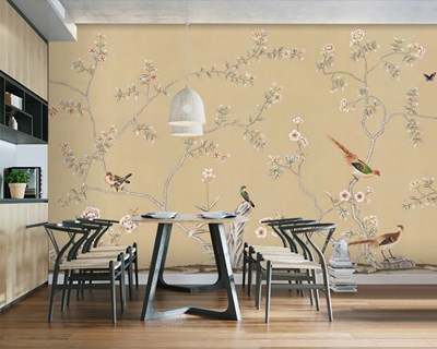 Bloemtakken en vogels behang 