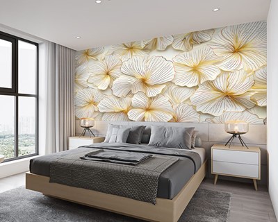 3D-effect gouden bloemenbehang