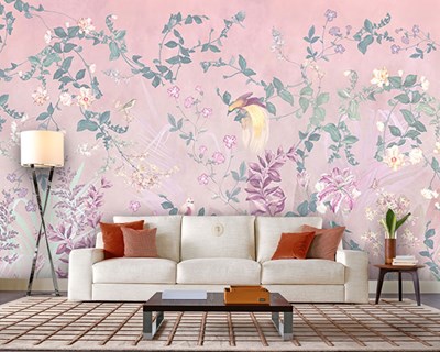 Bloementuinbehang in pastelkleuren