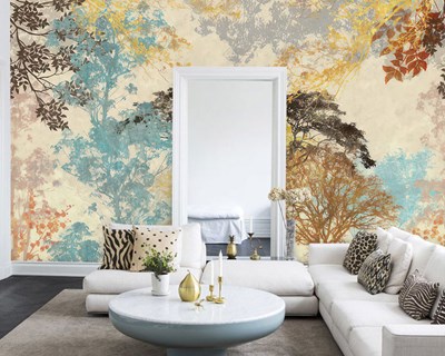 Artistieke kleurrijke boomthema behang