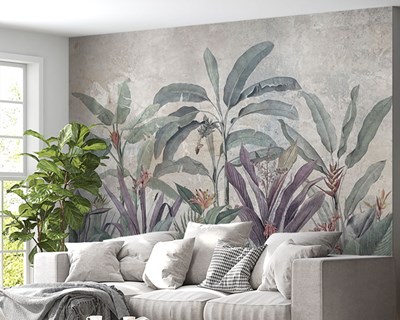 Verouderde tropische plantenbehang