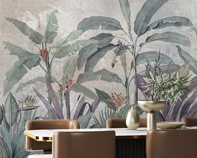 Verouderde tropische plantenbehang