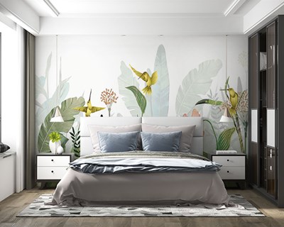 Botanische tuin en vogels thema behang