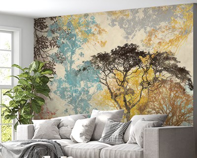 Artistieke kleurrijke boomthema behang