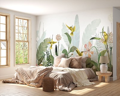 Botanische tuin en vogels thema behang