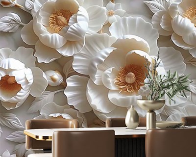 3D wit bloemenpatroon behang