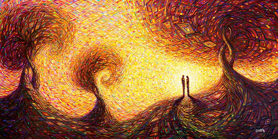 Kleurrijk abstract landschap behang