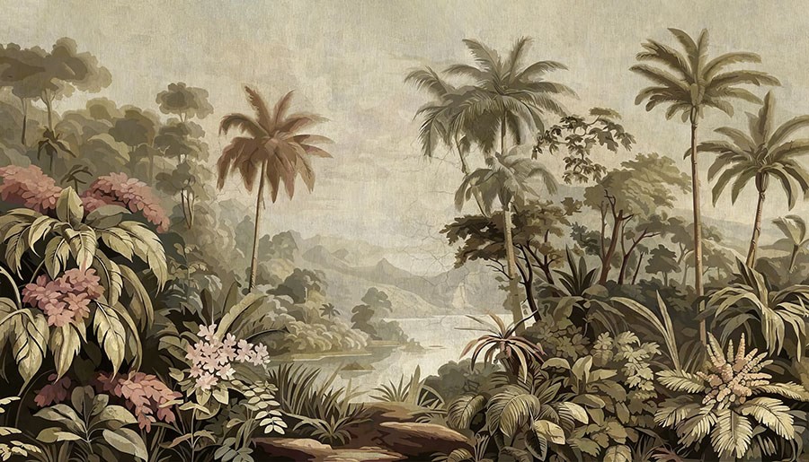 Vintage tropisch bos behang