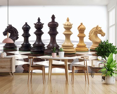 Schaakstukken-thema behang