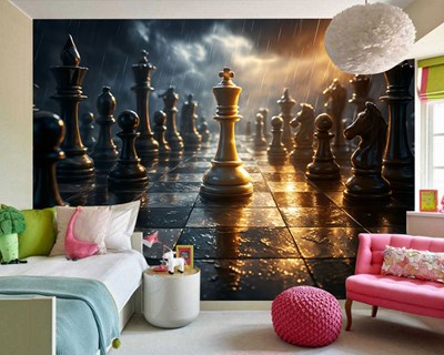 3D-schaakstukken-behang