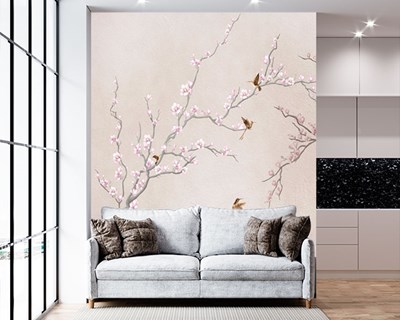 Kersenbloesem en vogels behang