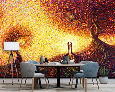 Kleurrijk abstract landschap behang