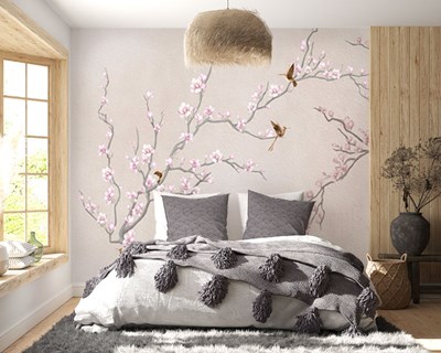 Kersenbloesem en vogels behang