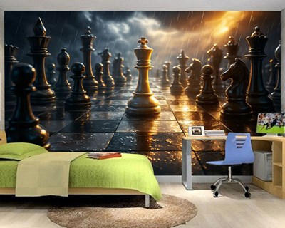 3D-schaakstukken-behang