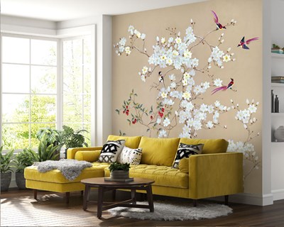 Japanse stijl vogels en bloemtakken behang