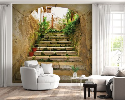 Tegelwandbehang met steentrap-look