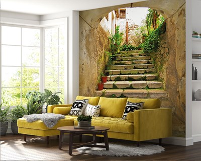 Tegelwandbehang met steentrap-look