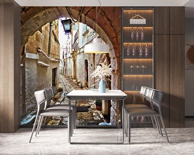 Authentiek steenstraat-behang