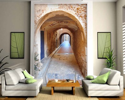 3D Boogvormige doorgang behang