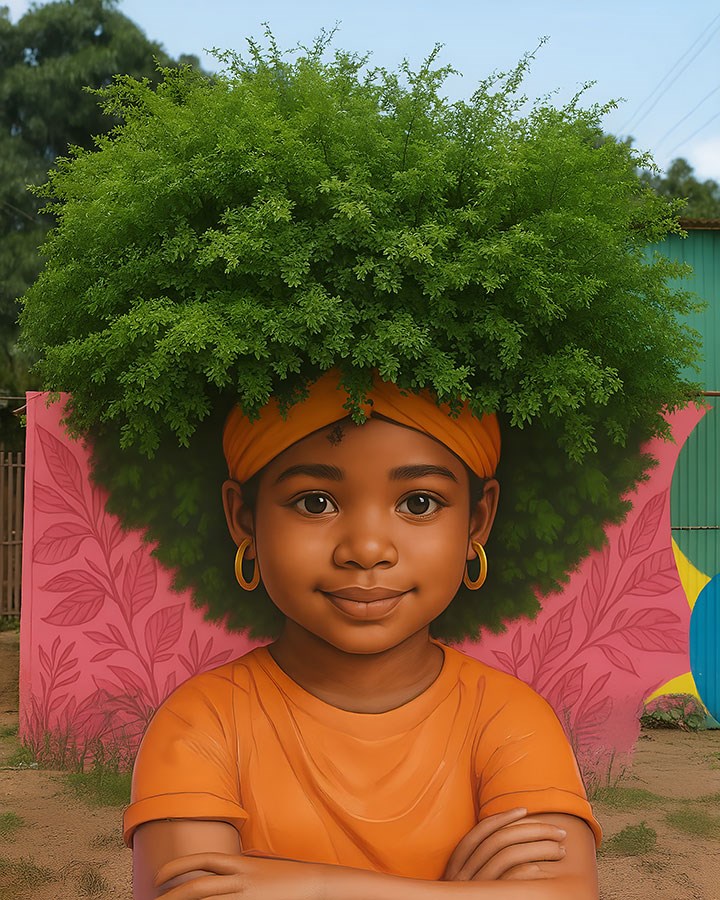 Groenharige Afrikaanse kinderthema behang 