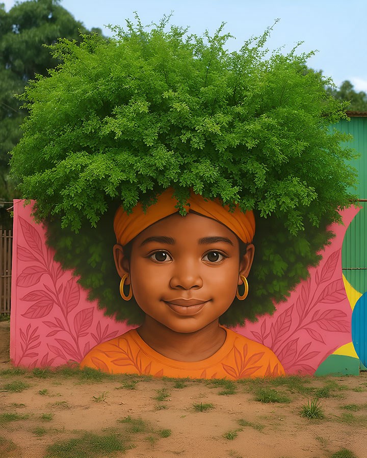 Afrikaanse kinderen met plantenhaar behang 