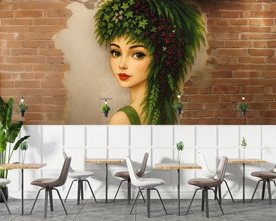 Plantenhaarige vrouw als thema behang 