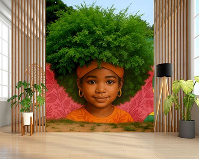 Afrikaanse kinderen met plantenhaar behang 