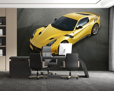 Gele Ferrari-behang met afbeelding