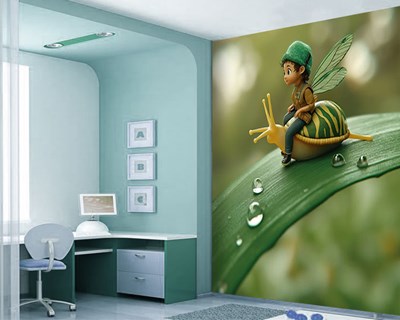 Kleine kind op een slak behang