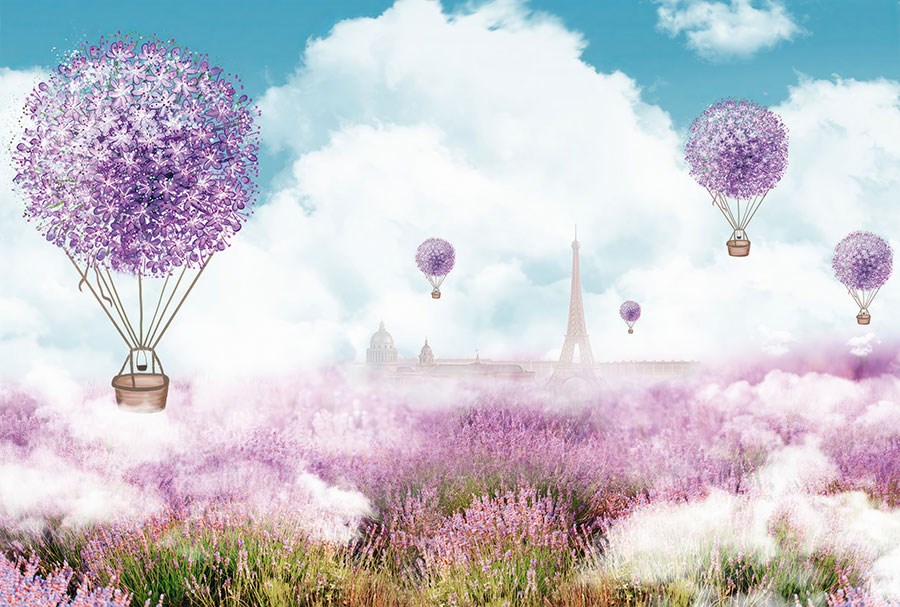 Eiffeltoren en lavendel tuin behang