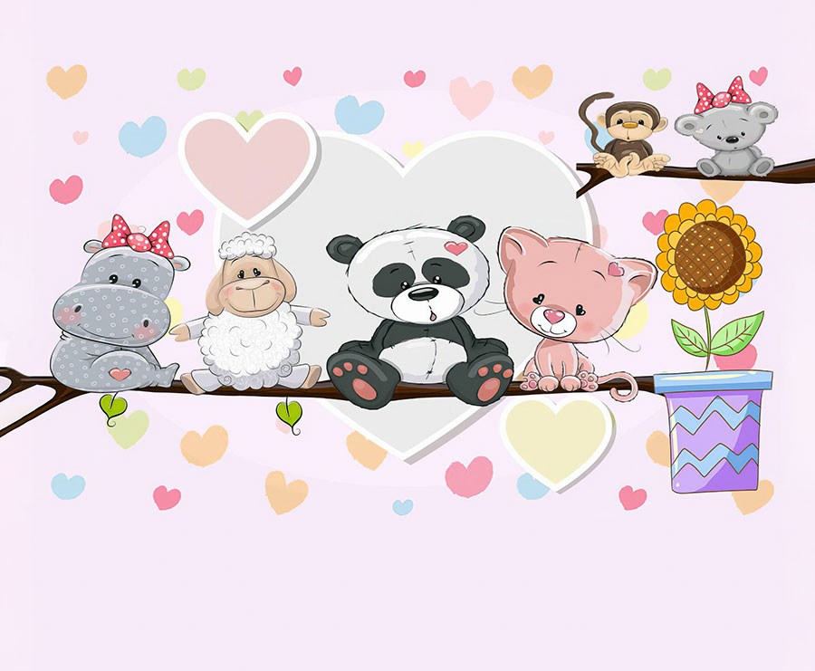 Schattige dieren babykamerbehang