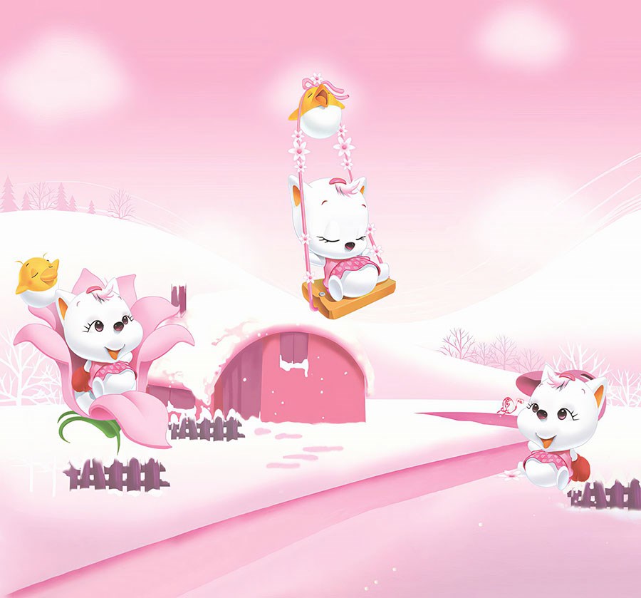 Roze achtergrond Schattige honden Behang