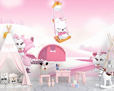 Roze achtergrond Schattige honden Behang