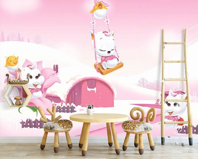 Roze achtergrond Schattige honden Behang