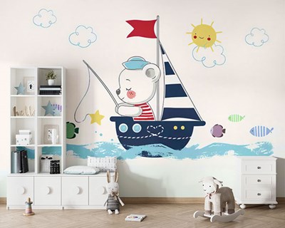 Vissende schattige beer behang 
