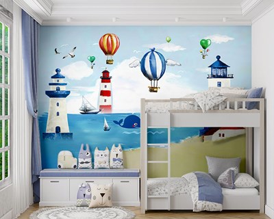 Kinderkamerbehang met vuurtorenmotief