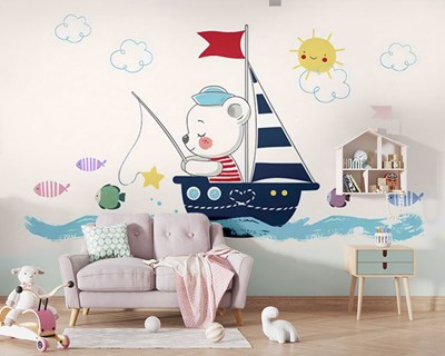 Vissende schattige beer behang 