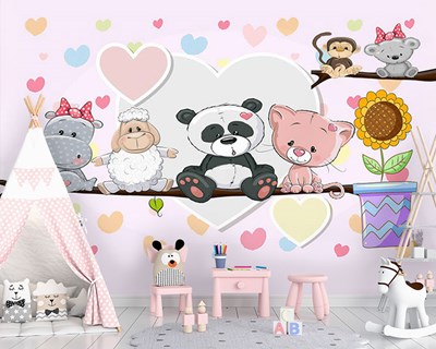 Schattige dieren babykamerbehang