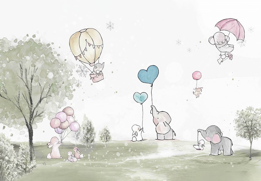 Schattige babykamerbehang met dieren