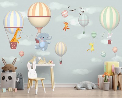 Ballonvliegende kleine wezens behang