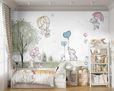 Schattige babykamerbehang met dieren