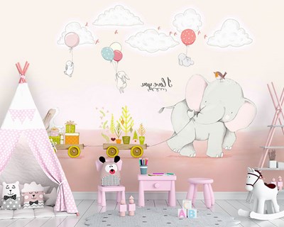 Schattige olifant kinderkamerbehang 
