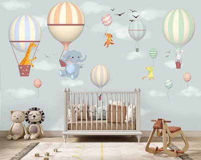 Ballonvliegende kleine wezens behang