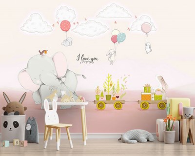 Schattige olifant kinderkamerbehang 