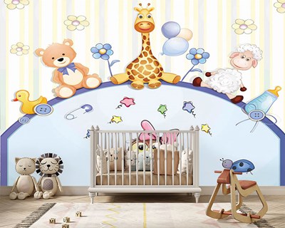 Schattige dieren babykamerbehang