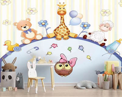 Schattige dieren babykamerbehang